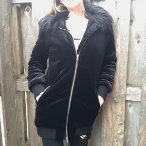 Free Generation Faux Fur Jacket Size Small Black Crushed Velvet Tunic Hoodie S